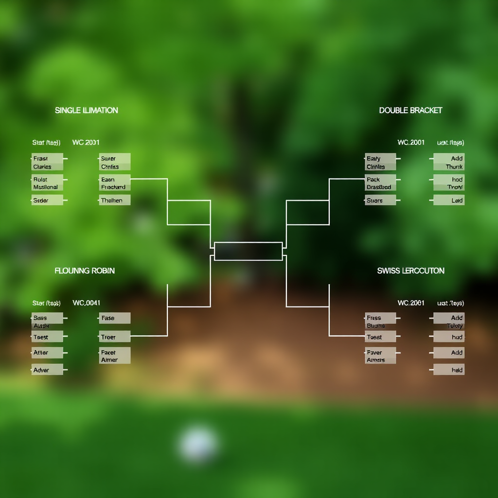 Visual representation of different tournament bracket formats including single elimination, double elimination, round robin, and Swiss system layouts